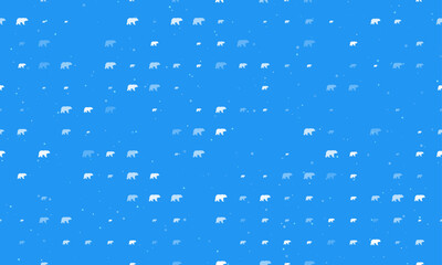 Seamless background pattern of evenly spaced white bear symbols of different sizes and opacity. Vector illustration on blue background with stars