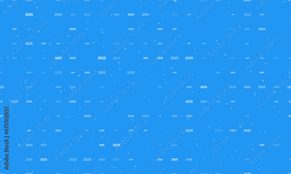 Poster seamless background pattern of evenly spaced white 2025 year symbols of different sizes and opacity.
