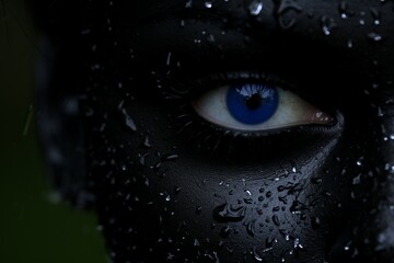 Creepy, unsettling, staring blue eye of a woman in B&W