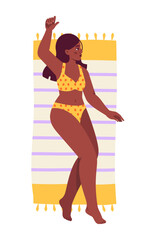 Woman sunbathing at beach vector concept