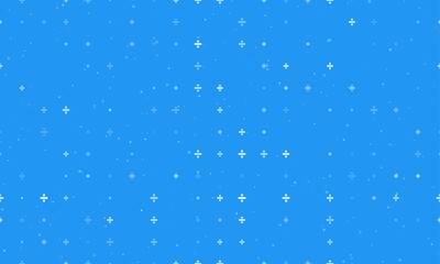 Seamless background pattern of evenly spaced white division symbols of different sizes and opacity. Vector illustration on blue background with stars