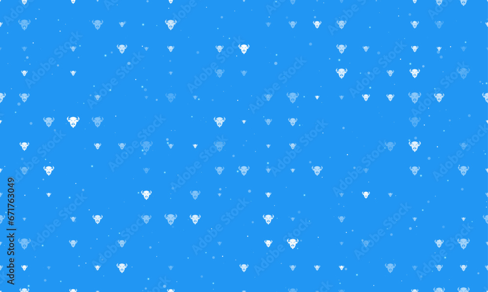 Poster seamless background pattern of evenly spaced white buffalo logos of different sizes and opacity. vec