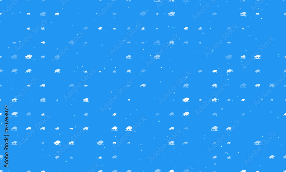 Poster seamless background pattern of evenly spaced white wild buffalos of different sizes and opacity. vec