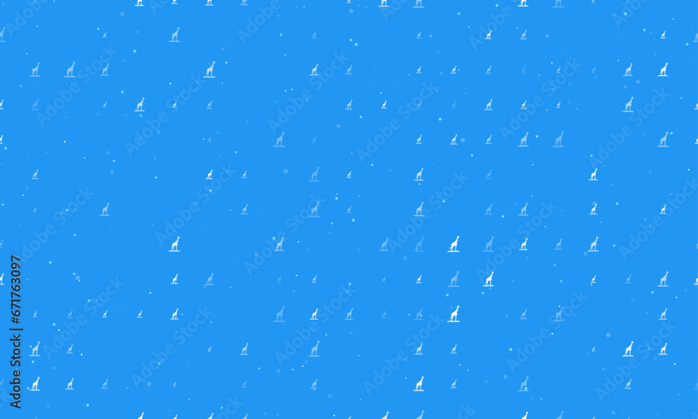 Poster seamless background pattern of evenly spaced white giraffe symbols of different sizes and opacity. v