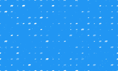 Seamless background pattern of evenly spaced white buffalo symbols of different sizes and opacity. Vector illustration on blue background with stars