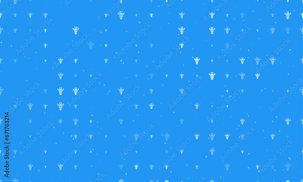 Poster seamless background pattern of evenly spaced white giraffe head symbols of different sizes and opaci