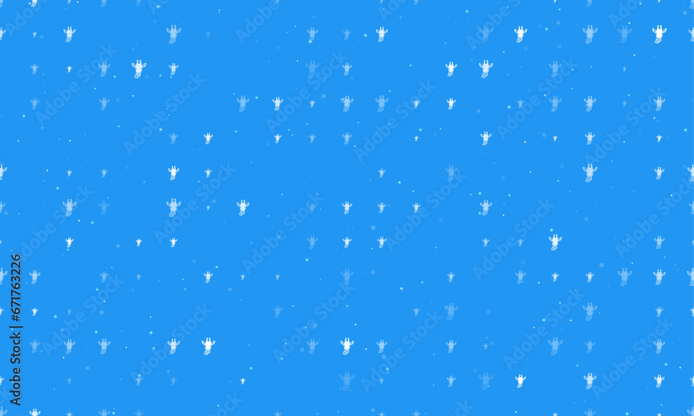 Poster seamless background pattern of evenly spaced white giraffe head symbols of different sizes and opaci