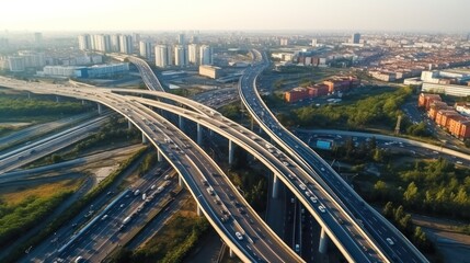 Fototapeta na wymiar Transportation and road, Aerial view of the city overpass.