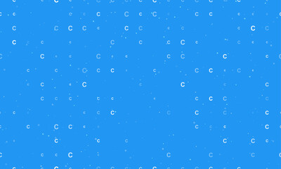 Seamless background pattern of evenly spaced white capital letter C symbols of different sizes and opacity. Vector illustration on blue background with stars