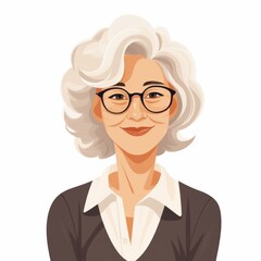 Smiling Old White Woman with Blond Straight Hair Flat Illustration. Portrait of Business Character on white background. Business Person in Casual Clothes. Ai Generated Square Cartoon Illustration.