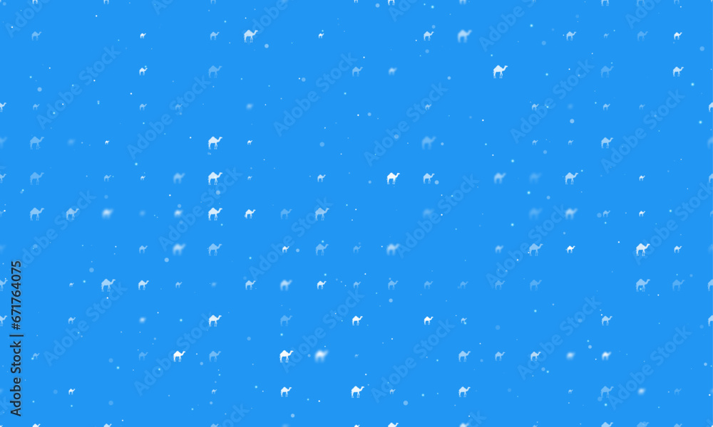 Poster seamless background pattern of evenly spaced white camel symbols of different sizes and opacity. vec