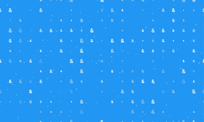Seamless background pattern of evenly spaced white ampersand symbols of different sizes and opacity. Vector illustration on blue background with stars