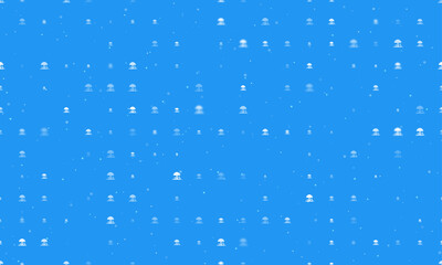 Seamless background pattern of evenly spaced white mushrooms symbols of different sizes and opacity. Vector illustration on blue background with stars