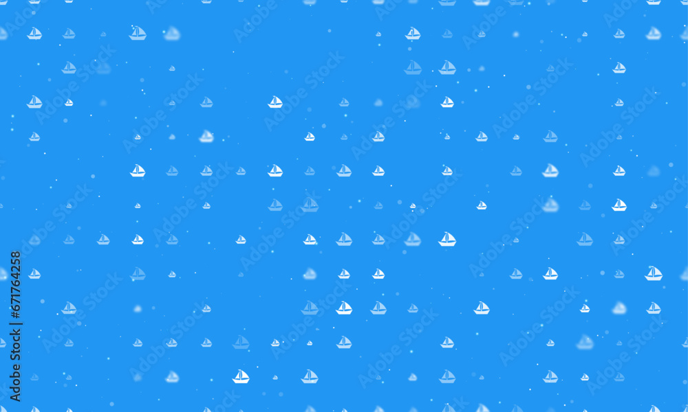 Poster seamless background pattern of evenly spaced white sailing boat symbols of different sizes and opaci
