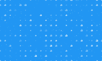 Seamless background pattern of evenly spaced white sailing boat symbols of different sizes and opacity. Vector illustration on blue background with stars