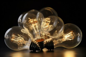 A cluster of light bulbs against a plain background. Generative AI