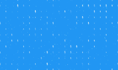 Seamless background pattern of evenly spaced white ballerina symbols of different sizes and opacity. Vector illustration on blue background with stars