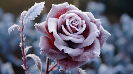 frozen rose on a background of snow