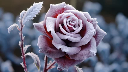Papier Peint photo Lavable Aube frozen rose on a background of snow