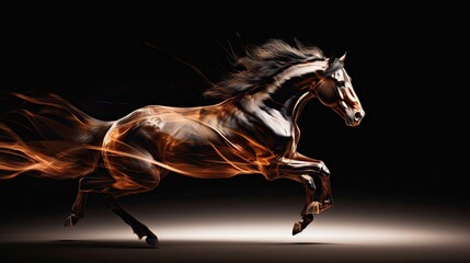 Obraz na płótnie Canvas a horse that is running in the air with a lot of fire on it's back legs and tail. generative ai