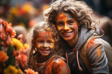 A mother and daughter glow with joy, their faces painted, encapsulating a day filled with fun and connection