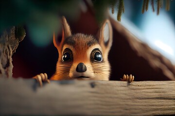 Cute squirrel in the forest. Generative AI.