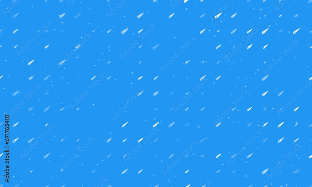 Poster seamless background pattern of evenly spaced white hand saw symbols of different sizes and opacity. 