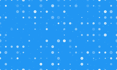 Seamless background pattern of evenly spaced white milling disc symbols of different sizes and opacity. Vector illustration on blue background with stars