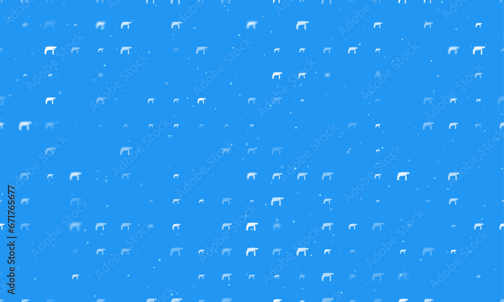 Poster seamless background pattern of evenly spaced white drill symbols of different sizes and opacity. vec