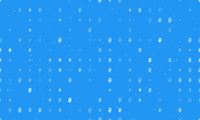 Seamless background pattern of evenly spaced white owl symbols of different sizes and opacity. Vector illustration on blue background with stars