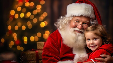 Fototapeta na wymiar Santa Claus with little girl at home. Christmas and New Year concept.