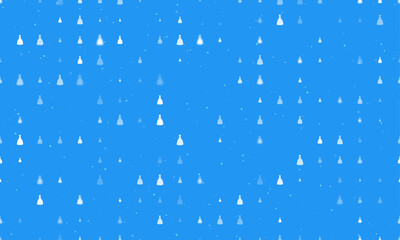 Seamless background pattern of evenly spaced white princess symbols of different sizes and opacity. Vector illustration on blue background with stars