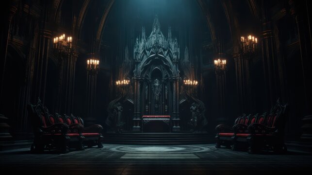 majestic throne room decorated with patterns in the gloom