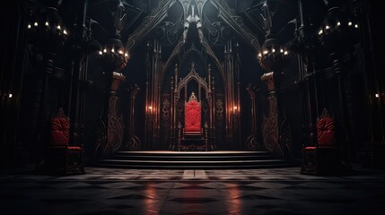 majestic throne room decorated with patterns in the gloom - obrazy, fototapety, plakaty