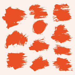 Smear ink vector red brush stroke set