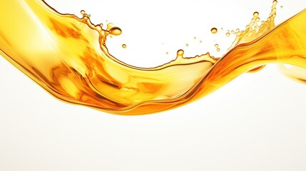 Close up yellow liquid water splash on white background. AI generated image