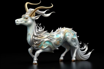 3D-rendered mythical creature with a pearlescent horn. Generative AI