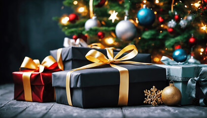 Naklejka na ściany i meble Christmas tree and gifts