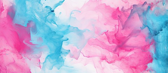 Aquarelle art with ink background painting creating a bohemian and folk ethnic artistic backdrop The abstract vogue wallpaper features tie paint in shades of pink cyan and blue giving it a s - obrazy, fototapety, plakaty