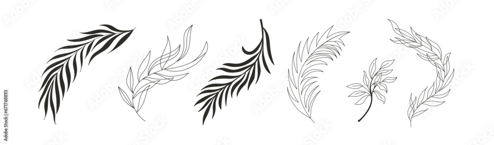 Aufkleber Vector abstract logo design templates and element in trendy linear minimal style - palm leaves - symbols for cosmetics, jewellery, beauty and handmade products, tattoo studios 