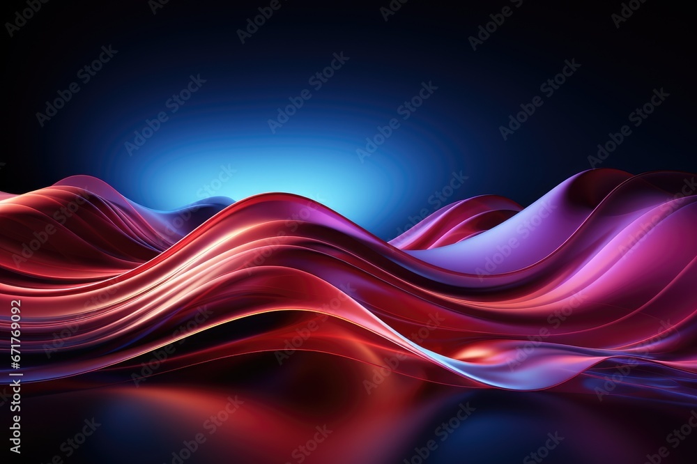 Poster abstract background with smooth wavy lines in blue and red colors