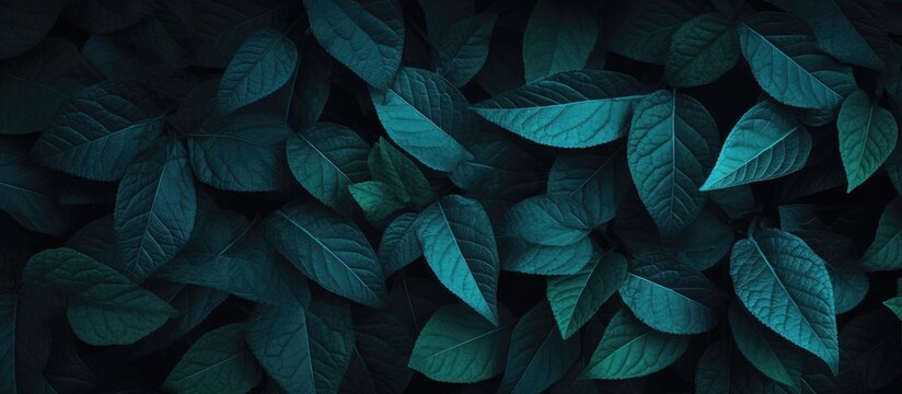Blue green leaf surface on dark leaf background © Vusal