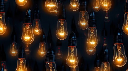  a bunch of light bulbs that are hanging in the air with one light turned on and the other turned on.  generative ai