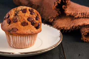 chocolate muffin on a plate