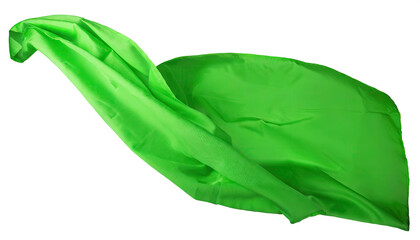 green silk cloth, flying, isolated on a transparent background. PNG cutout or clipping path.	
