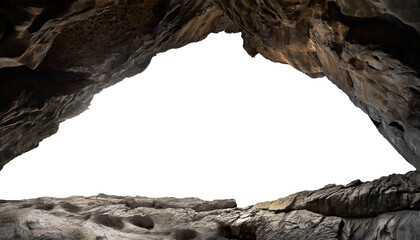 Big empty cave with entrance isolated on a transparent background. PNG, cutout, or clipping path.	
