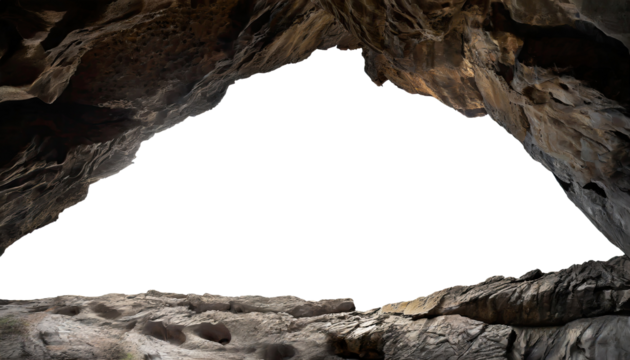 Big empty cave with entrance isolated on a transparent background. PNG, cutout, or clipping path.	

