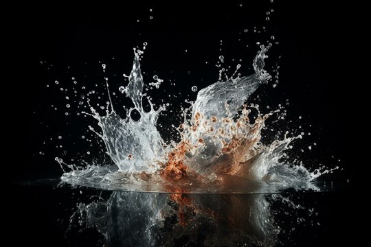 Explosive water burst on dark backdrop. Generative AI