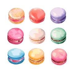 color macarons art drawn watercolor style on white background for food design