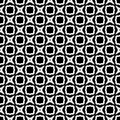 Black and white seamless abstract pattern. Background and backdrop. Grayscale ornamental design. Mosaic ornaments. Vector graphic illustration. EPS10.